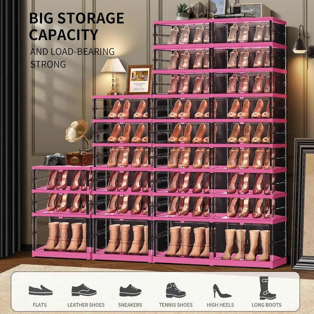 منظم تخزين الأحذية البلاستيكي الشفاف المكون من 9 طبقات قابل للتكديس لـ 18-36 زوجًا، مناسب للخزائن والمداخل #4