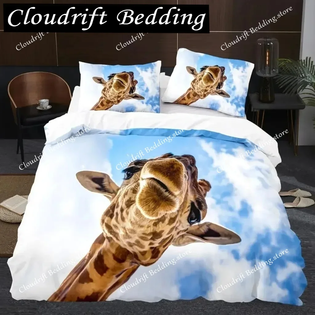 

Giraffe Duvet Cover Set Giraffes Eastern Style Environment Retro Bedding Set Animal Theme King Size Soft Comfortable Quilt Cover