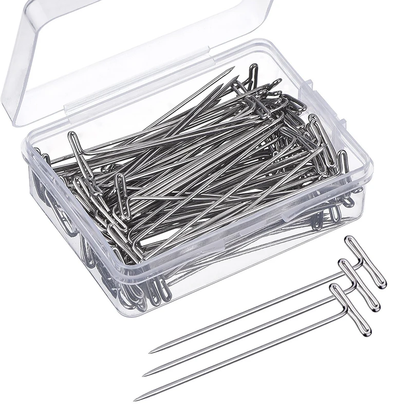 27/32/38/51mm T Shaped Pins Sliver Stainless Steel Pins Sewing Positioning Needles Hand Knitting Salon Styling Wig Fix Tools