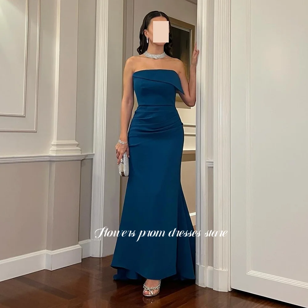 

Flowers Mermaid Party Dress Strapless Evening Dress Pleats Prom Dress Formal Celebrity Gala Dress for Arabic Women Customized