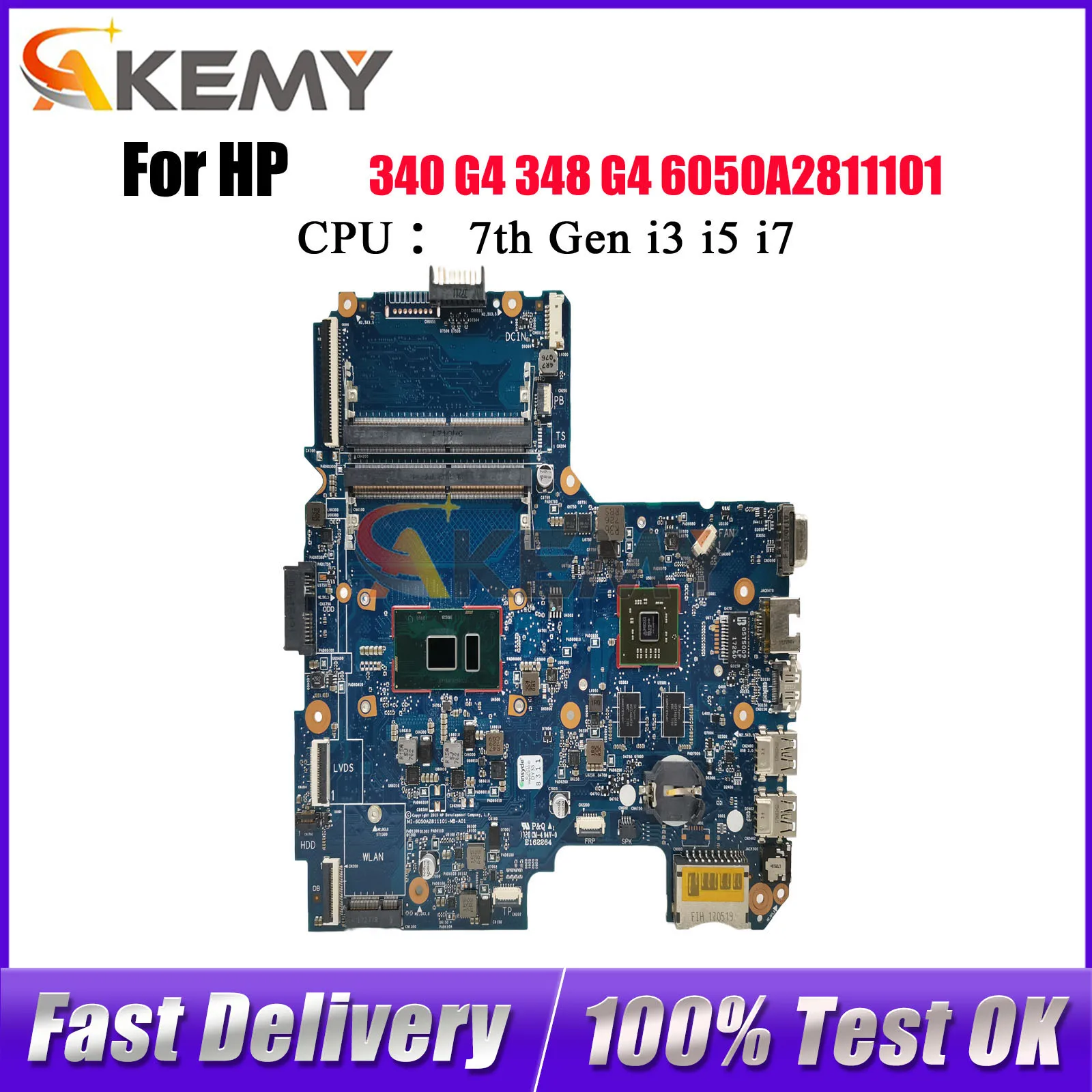 Placa base para ordenador portátil 6050A2811101 para HP 340 G3 348 G3 con i3 i5 6th/7th CPU V2G DDR4 913103-601 100% completamente probada