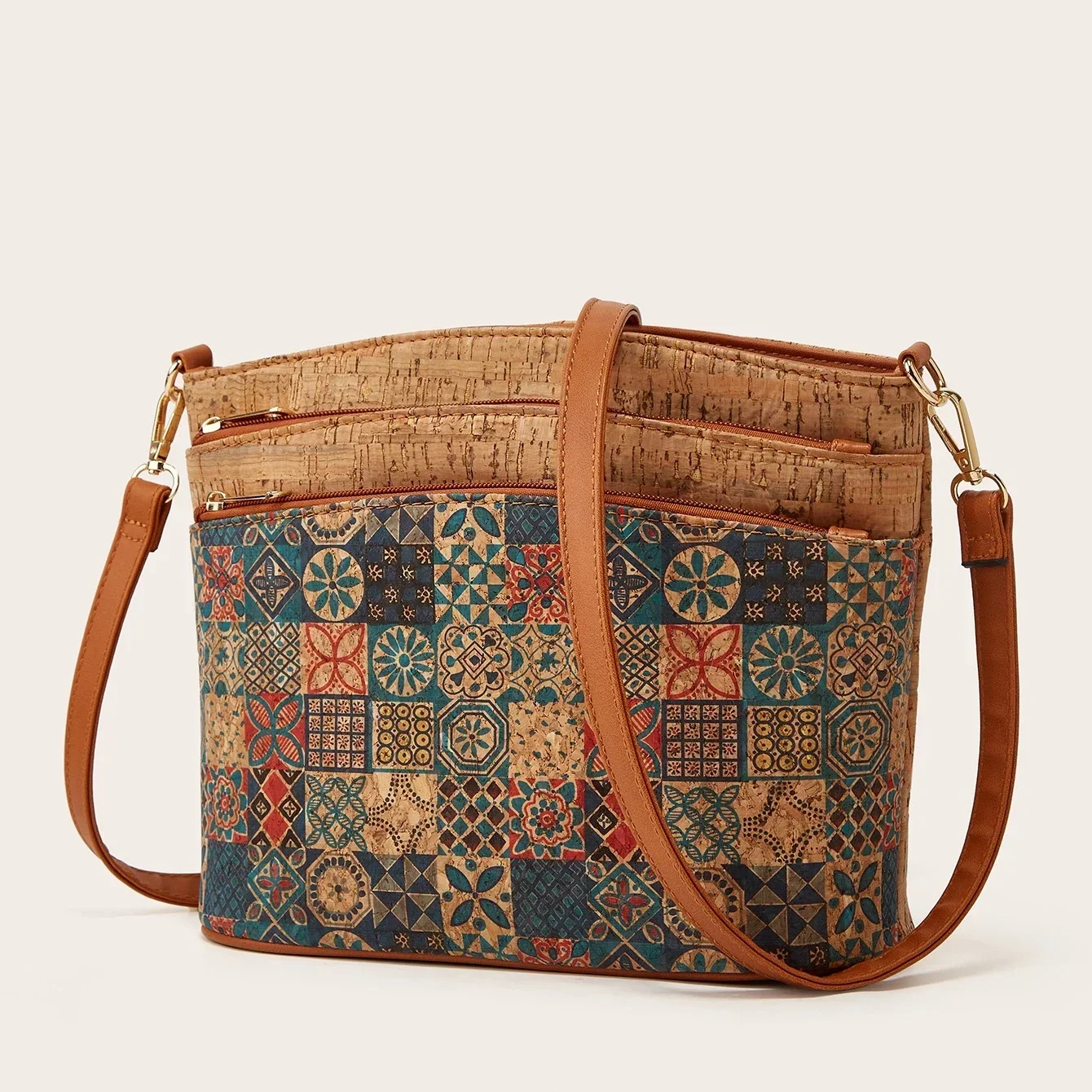 Vintage Retro Chic Kraft Paper Medium Size Side Bag Women Multi-pockets Casual Boho Gypsy Hippie Ibzia Ethnic Shoulder Side Bag