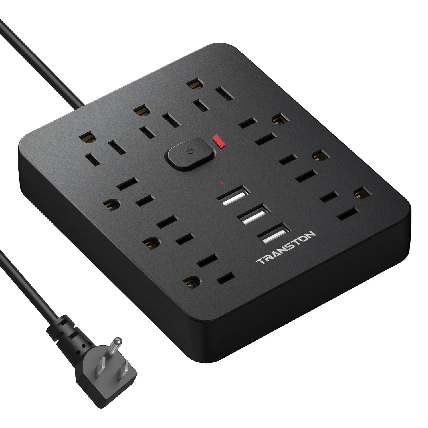 Protector contra sobretensiones de regleta estadounidense con 9 salidas, 3 puertos USB, estación de carga de escritorio ignífuga con enchufe plano, montaje en pared