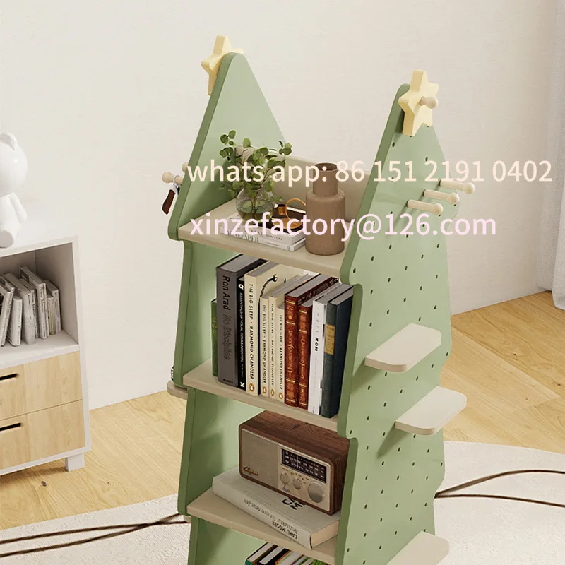 رف كتب دوار للأطفال قابل للتخصيص لتخزين الألعاب من الأرض إلى السقف رف كتب متعدد الطبقات على شكل شجرة عيد الميلاد #5