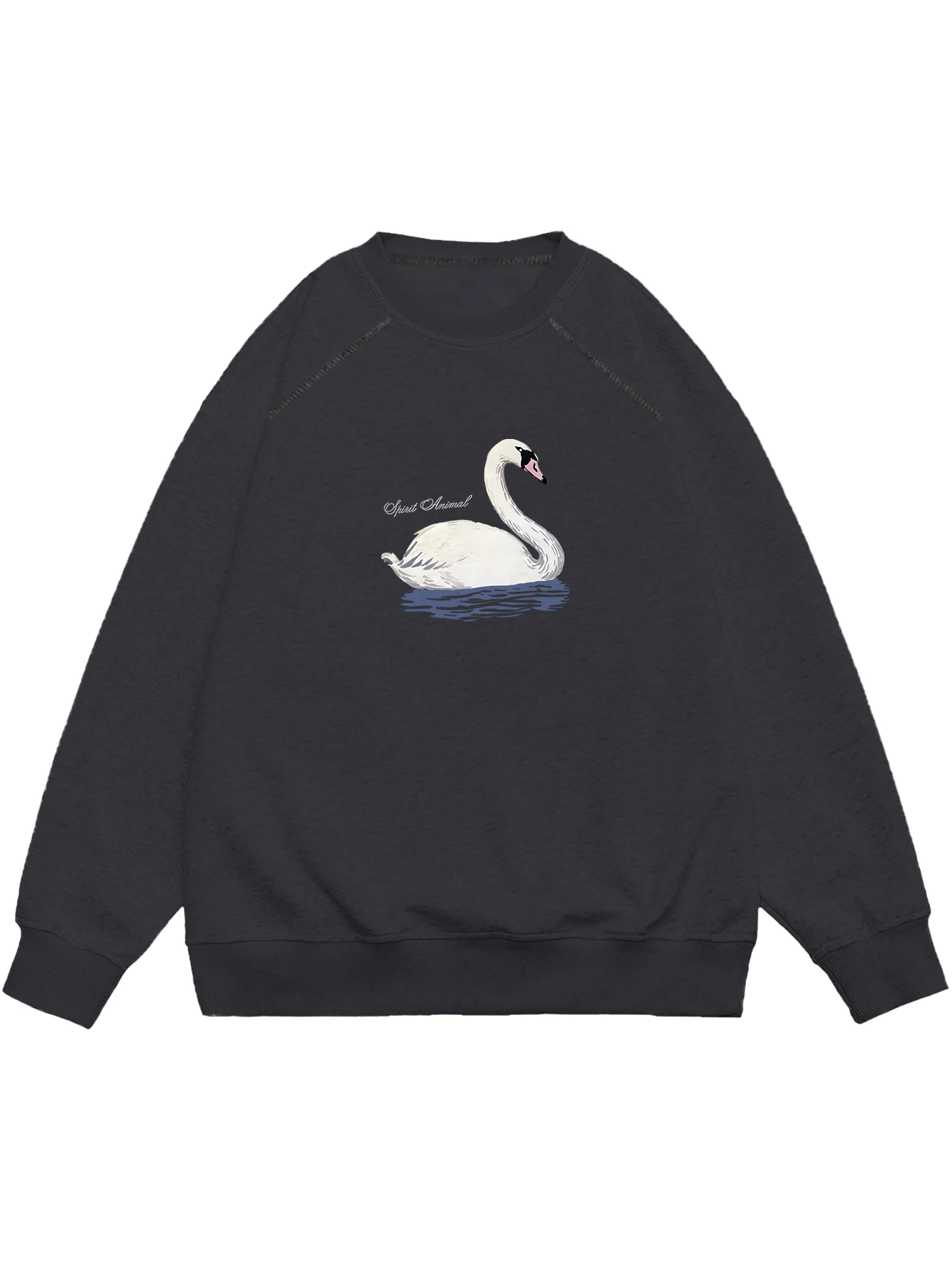 

Cute Fashion White Swan Printed Sweatshirt Casual Round Neck Raglan Long Sleeve Autumn and Spring Women's