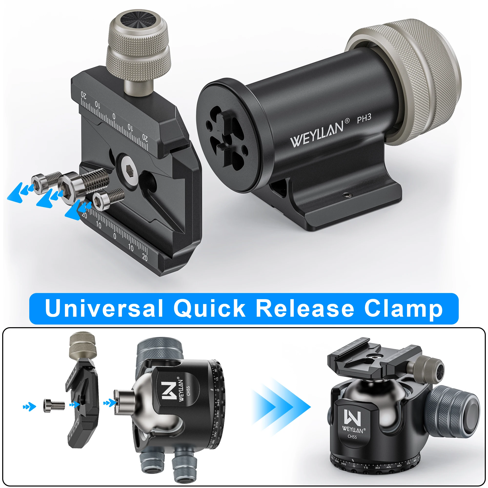 WEYLLAN Tripod Head Monopod Gimbal Head Lightweight Camera Mount for Telescope Arca Swiss / RRS Dovetail PH3 Max Load 10kg