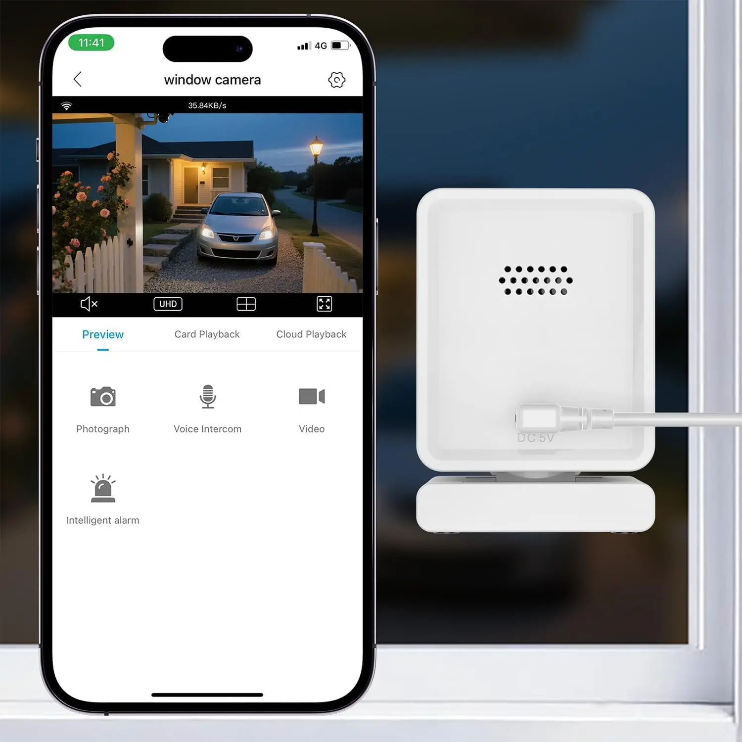 

3MP 2K Indoor Window Security Camera with AI Night Vision, Motion Detection, Dual-Band WiFi, Easy Installation