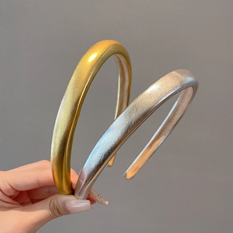 Neues modisches Haarband in Gold, Silber und Pink für Damen, Mädchen und Kinder 2026, aus PU-Leder, einfarbig, Haarreif, Haaraccessoires, Partykleidung – Detail 2