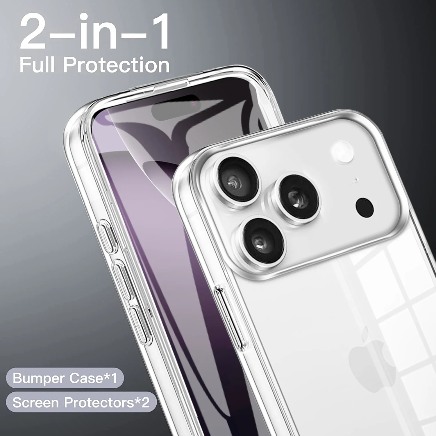 360-Ganzkörper-Vorder- und Rückseite, transparente Schutzhülle für iPhone 17, Air 16E, 16, 15, 14, 13, 12, 11 Pro Max Plus PC + TPU-Stoßstangenabdeckung