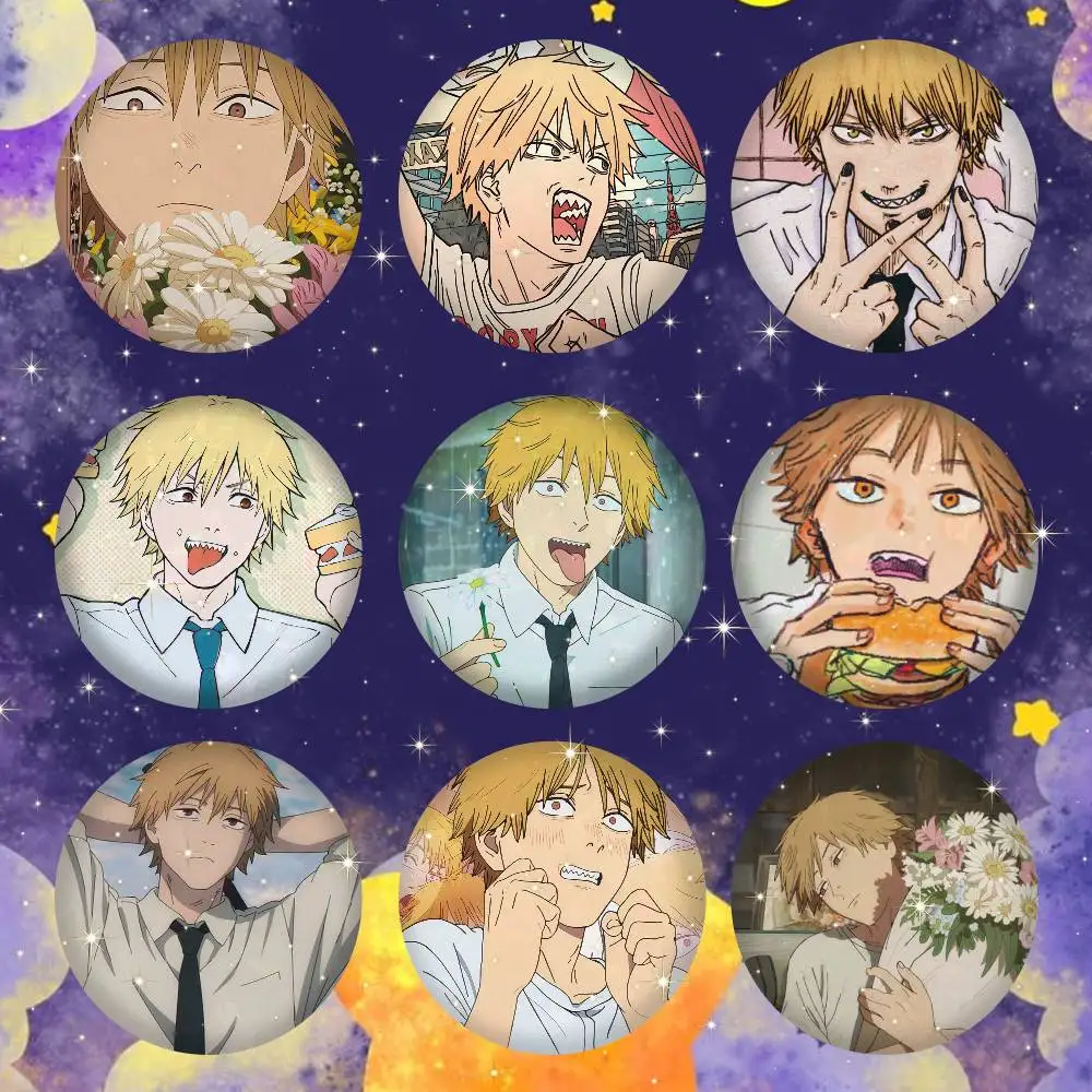 Cartoon Character Denji Badges 25 32 44 58 75 Mm Round Cosplay Pin Bag Decor Fans Collect Friends Gifts Brooch Souvenir