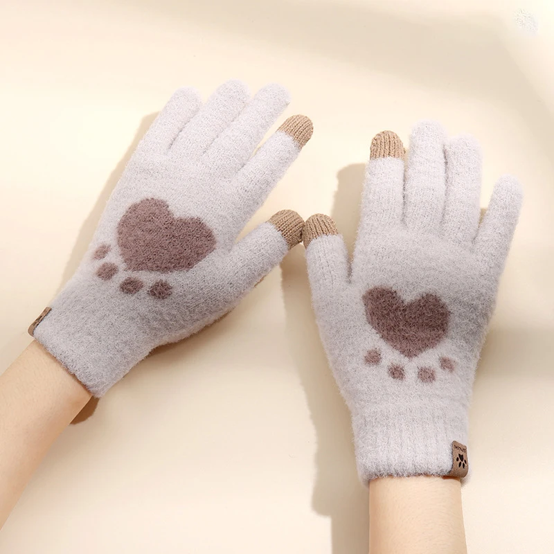 

Cute Winter Warm Gloves Cat Claws Knitted Gloves Women's Touch Screen Cashmere Plush Thickened Wool Gloves for Outdoor Cycling