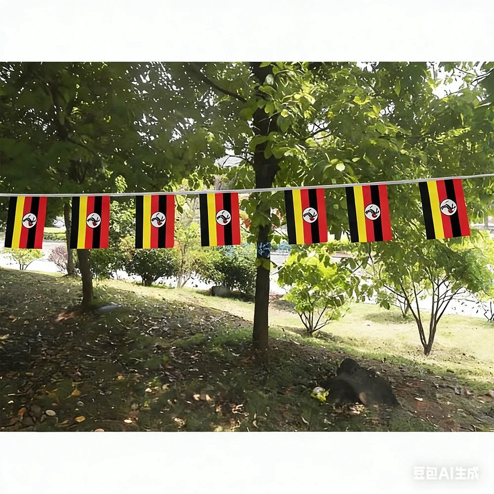 Uganda bunting flags 14x21cm 20pcs/lot polyester Uganda String flags Pennant Banner for Festival Party decoration