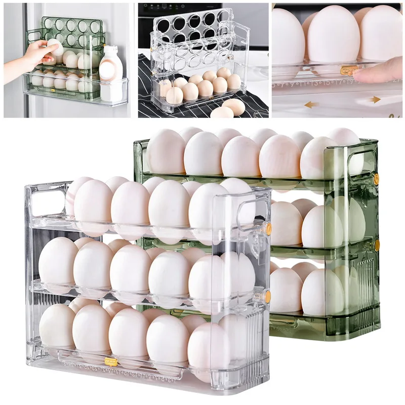 

New Egg Refrigerator Storage Box Can Be Reversible Three Layers of 30 Egg Cartons Home Kitchen Egg Tray Multi-layer Egg Rack