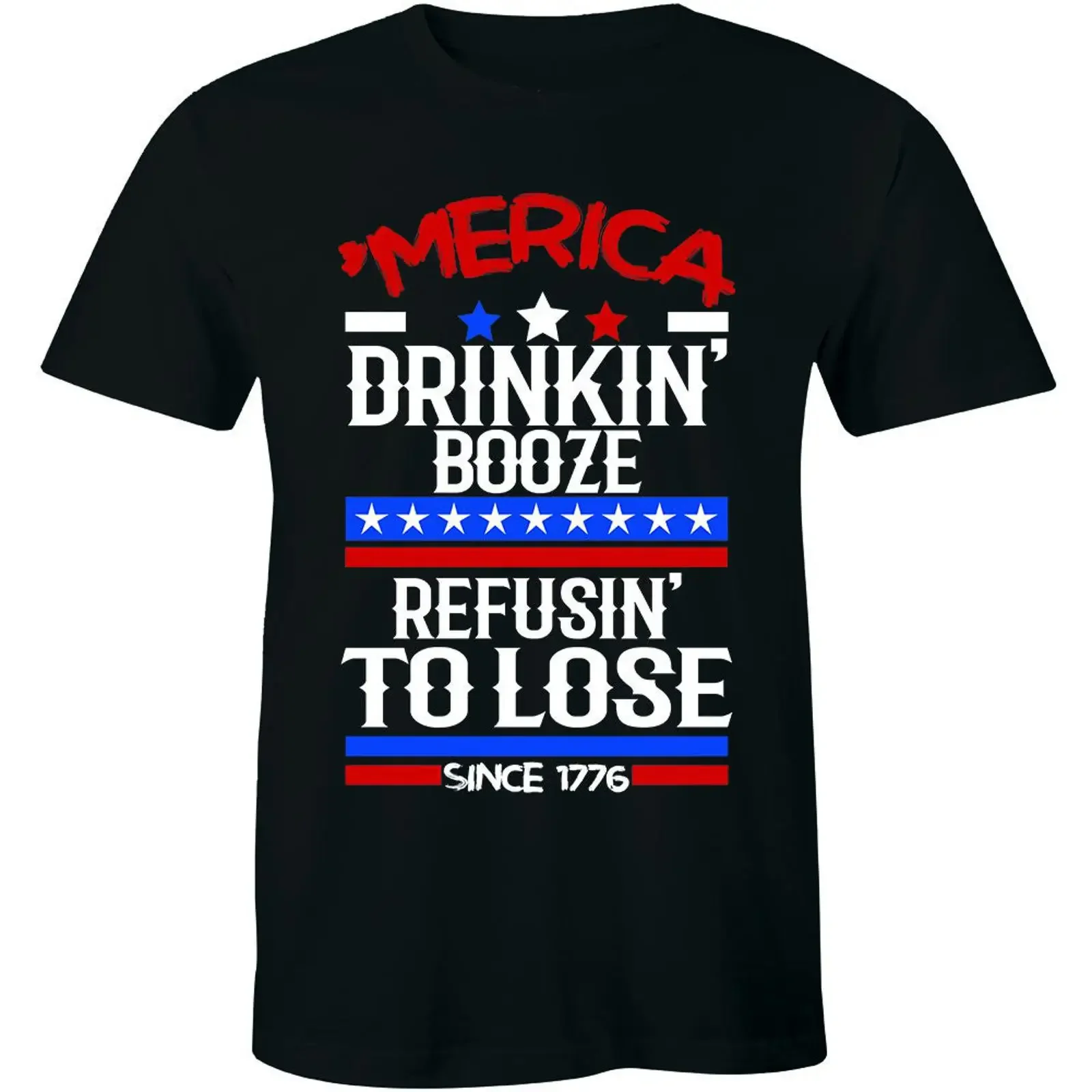 Men's Patriotic Funny 'Merica Drinkin' Booze T Shirt 4th July For men vintage Washed Versatile Slightly streetwear Breathable