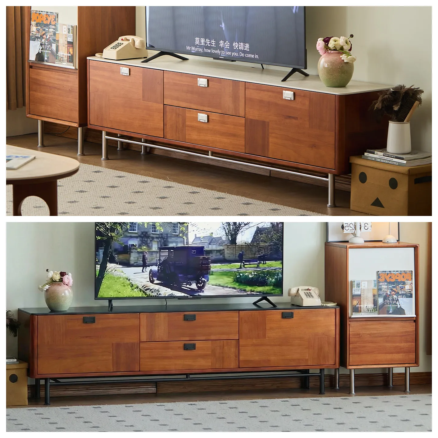 

DSA solid wood rock panel TV cabinet living room new household small apartment TV cabinet floor