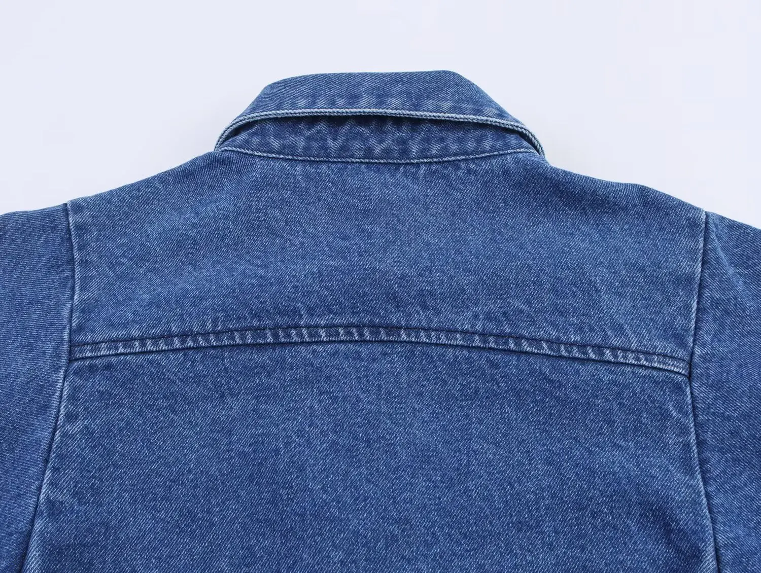 MYST & ZA2025 ฤดูใบไม้ร่วงสินค้าใหม่ผู้หญิงสีทึบแขนยาว V คอ Casual DENIM เสื้อด้านบน