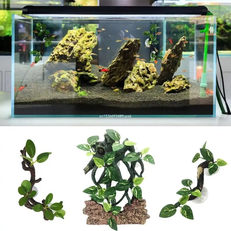 Reptiles Decoration Terrarium Plant Corner Climbing Branch Suction Cup Aquariums Artificial Tree Plant for Snake Bearded