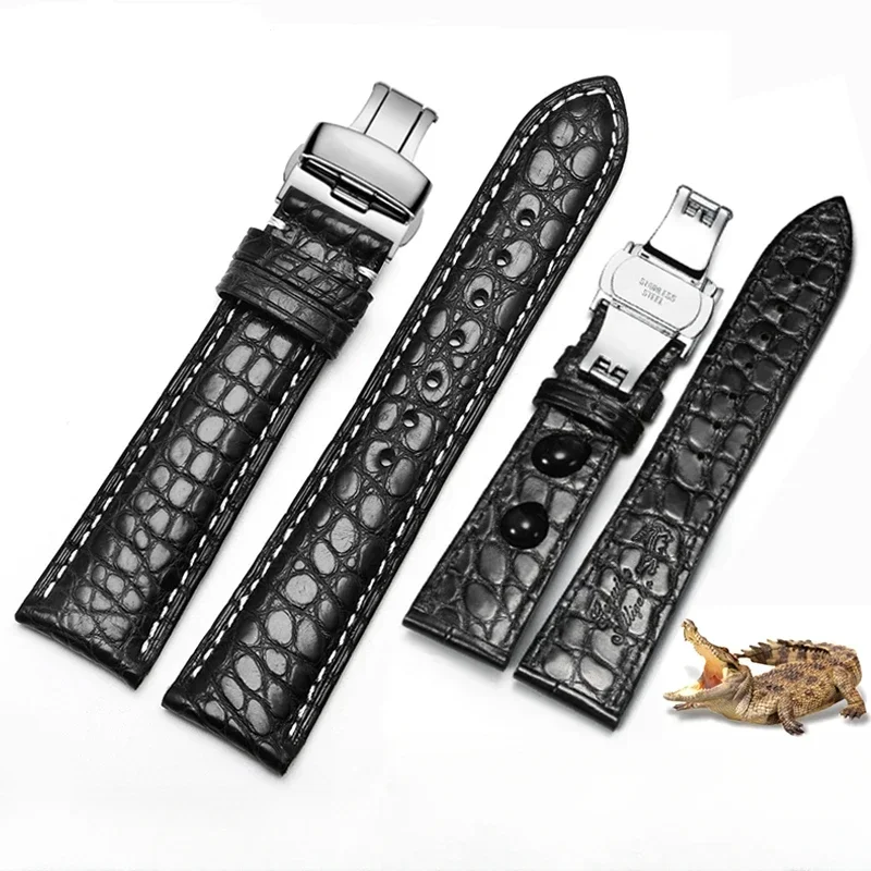 Double-Sided Crocodile Skin Men Women for Bao Po Bao Jia Jaeger-LeCoultre Omega Longines 18 19 22mm Genuine Leather Watch Strap