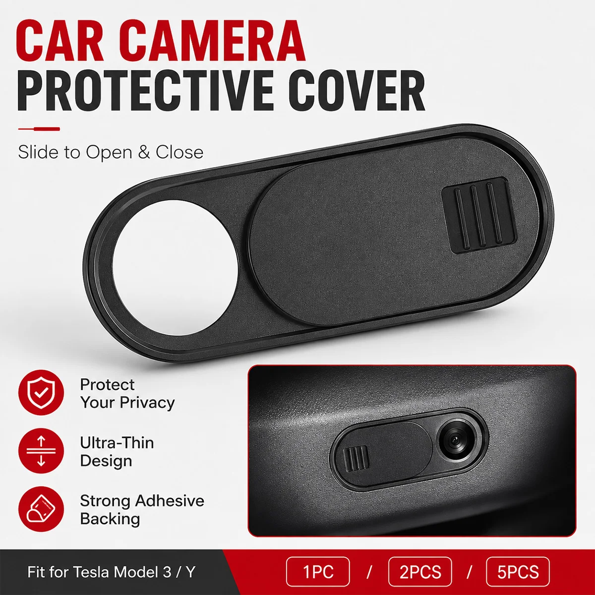 PINMOAP Car Camera Privacy Cover Fit For Tesla Model Y 3 Sliding Interior Lens Protector Cabin Webcam Cover Easy Install Black