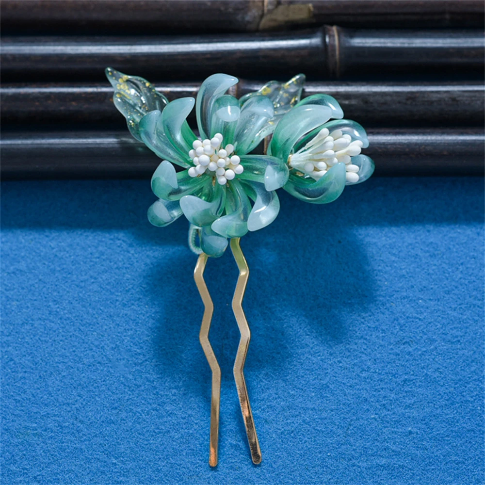 1pc U-shaped Hair Stick Vintage  Lycoris Radiata Flower Hairpin Chinese Hanfu Cheongsam Hair Accessories Jewelry Women Girl Gift