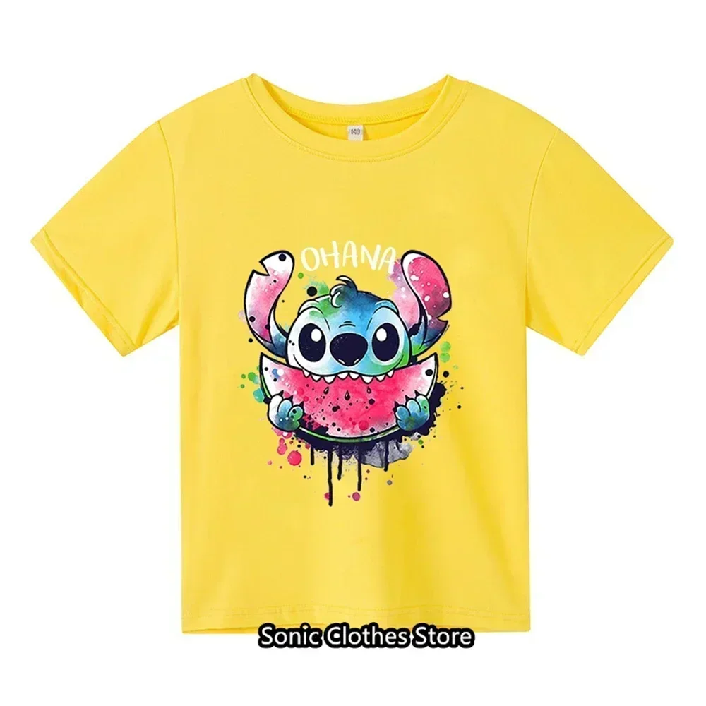 2024 New Summer T-shirt 3-14 Year Old Children's Top Lilo&Stitch Kawaii Pattern Children's T-shirt Fashion Outdoor Style