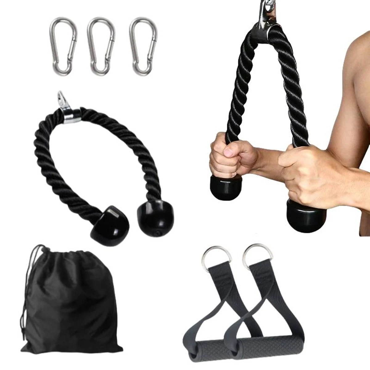 Set de barra de tracción para gimnasio en casa con polea de trinquete y cuerda para tríceps, equipo de entrenamiento de fuerza para brazos DIY, equipo de fitness para el hogar con polea alta