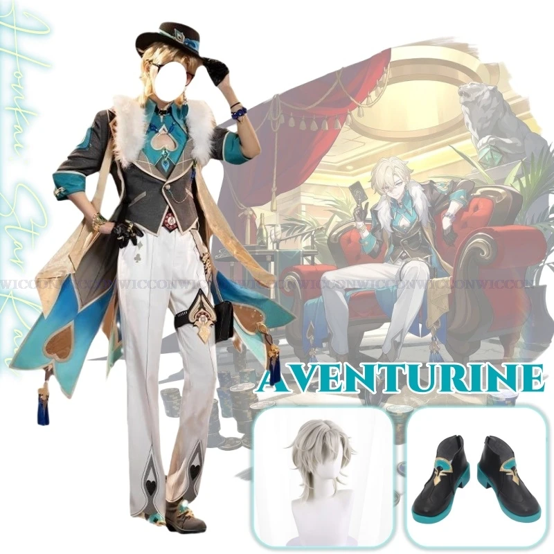 Aventurine Anime Game Honkai: Star Rail Cosplay Costume Clothes Wig Shoes Uniform Cosplay Interastral Peace Corporation Party