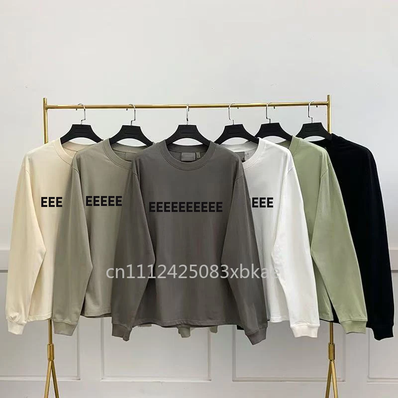 

20SS Double Line Luxury Design Men's Long-Sleeved Tops One Row Rubber Letter Logo T-shirts Designer Brand Couple Loose Tees