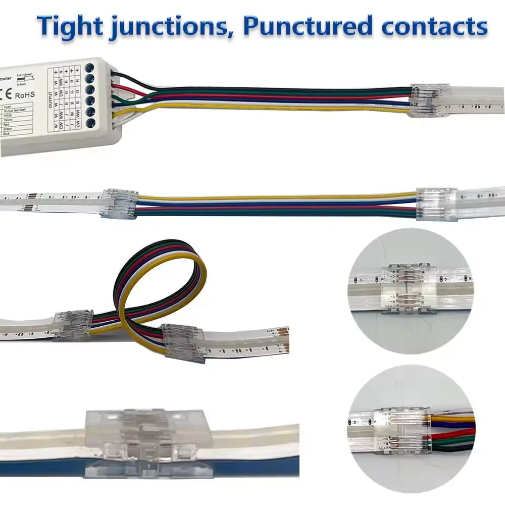 10PCS 6pin COB LED Strip Light Connector Welding-Free RGBCCT Connectors Transparent Mini Buckle for 12mm FOB COB LED Strip Light