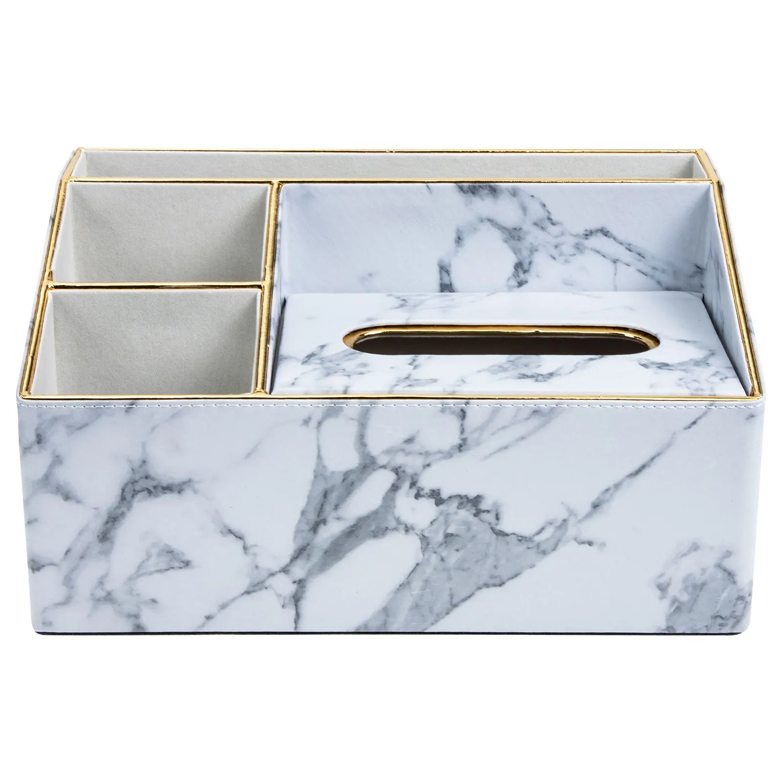 

Marble Pattern Pu Storage Box Light Desktop Tissue Case Multi Grids Remote Controller Holder Car Tissue Box Napkin