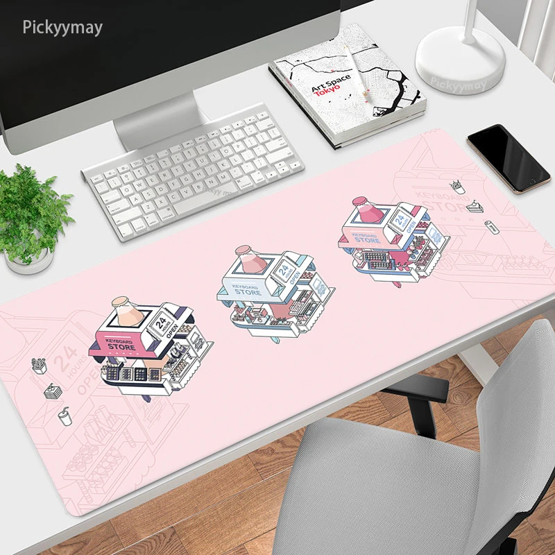 Cute Milk Shop Mousepad Kawai Pink Mouse Mat Computer Office Desk Mats Office Laptop Natural Rubber Soft Mouse Pad XXL Carpet