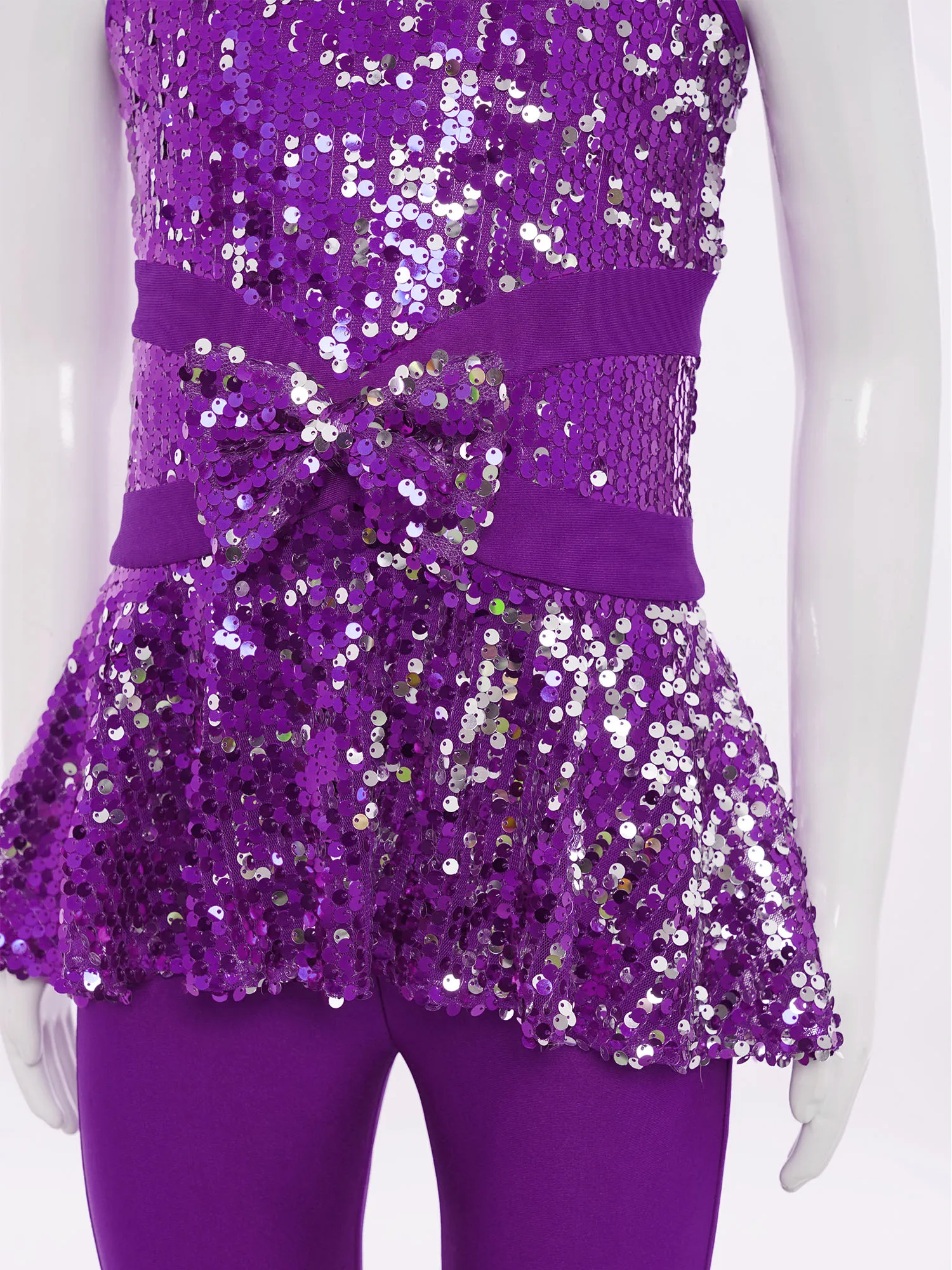 Enfants filles Jazz danse body sans manches paillettes brillantes Peplum combinaison justaucorps Ballet patinage gymnastique Performance Dancewear