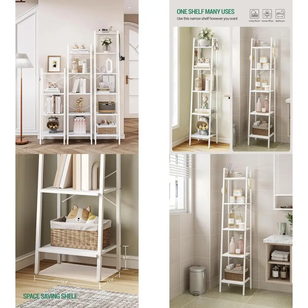 

Полка-лестница, книжная полка, отдельно стоящая угловая полка для хранения с 2 крючками для домашнего офиса, гостиной, кухни, спальни