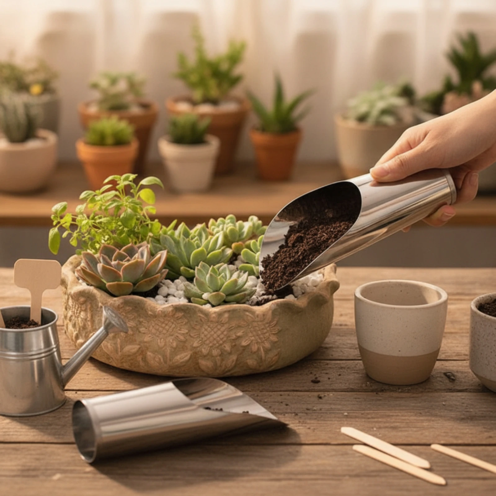 Garden Scoop Stainless Steel Soil Scoop Gardening Tool Professional Grade Easy-to-Clean for Gardeners, Transplanting