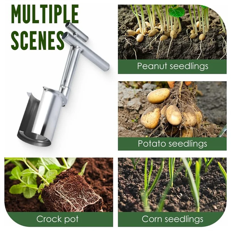 

T02C!2PCS Bulb Planter Tool,Plant And Fruit Tree Seedling Transplanter, Stainless Steel Seed Planting Tools Easy Transplanter