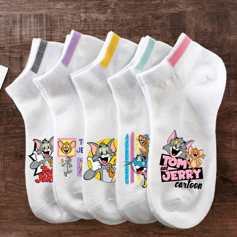 Calcetines de Algodón Unisex con Diseño de Tom y Jerry, Calcetines con Personajes de Dibujos Animados, Cómodos y Transpirables, Regalos para Fiestas de Cumpleaños