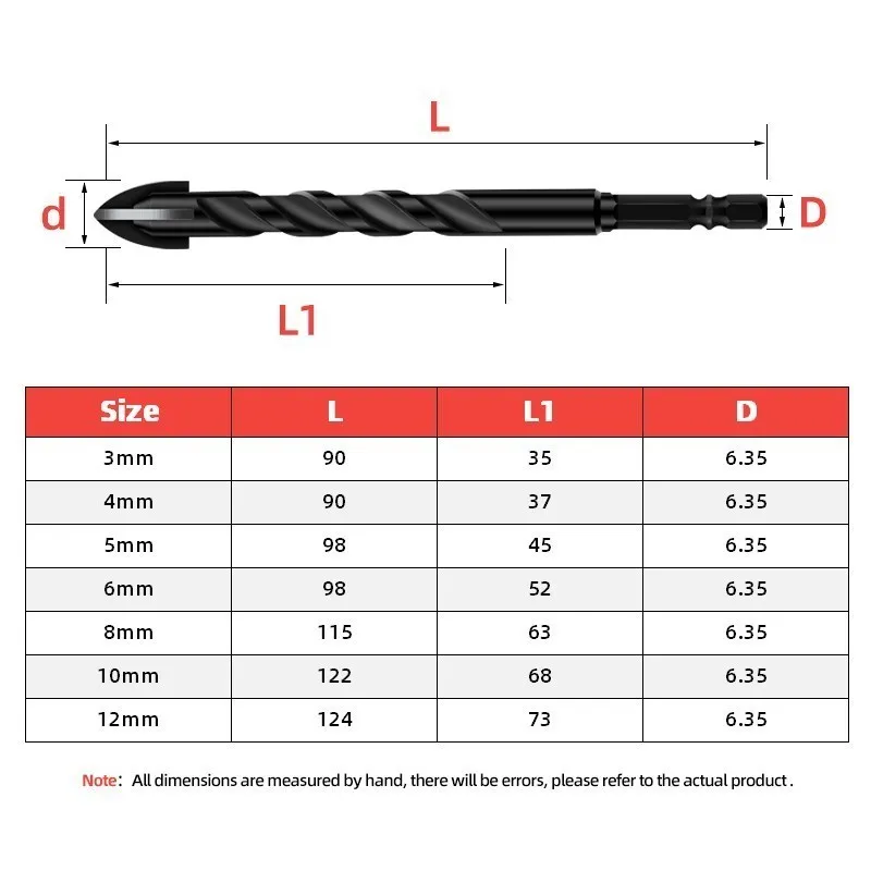Imagem -02 - Meikela Cruz Impacto Broca 57 Pcs para Telha de Vidro Cerâmica Tijolo de Concreto Abridor Buraco 312 mm Carboneto Hex Haste Broca