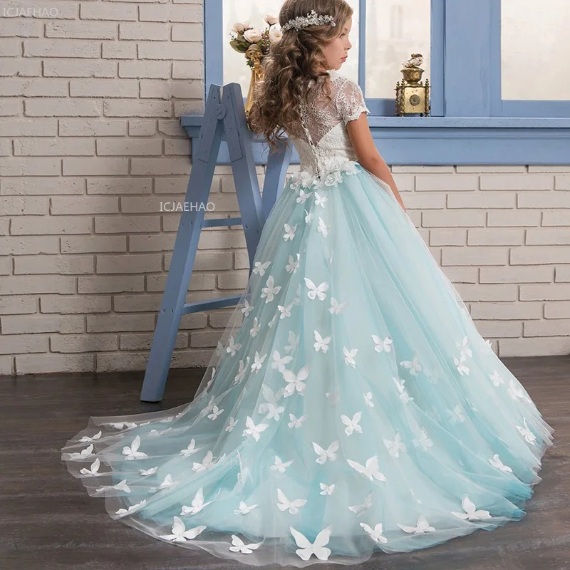 Girl Kids Ball Gown Puffy Princess Dress Kids Flower Girl PageantRecitalParty Prom Long Tulle Dress for Evening  Wedding Piano