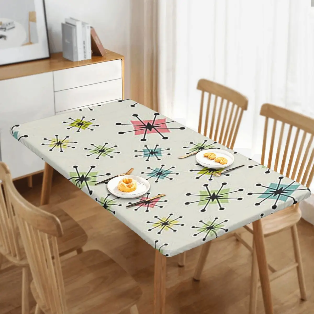 Atomic Era Graphic Custom Rectangular Tablecloth Waterproof Table Cover for Dining Events Table Cloth
