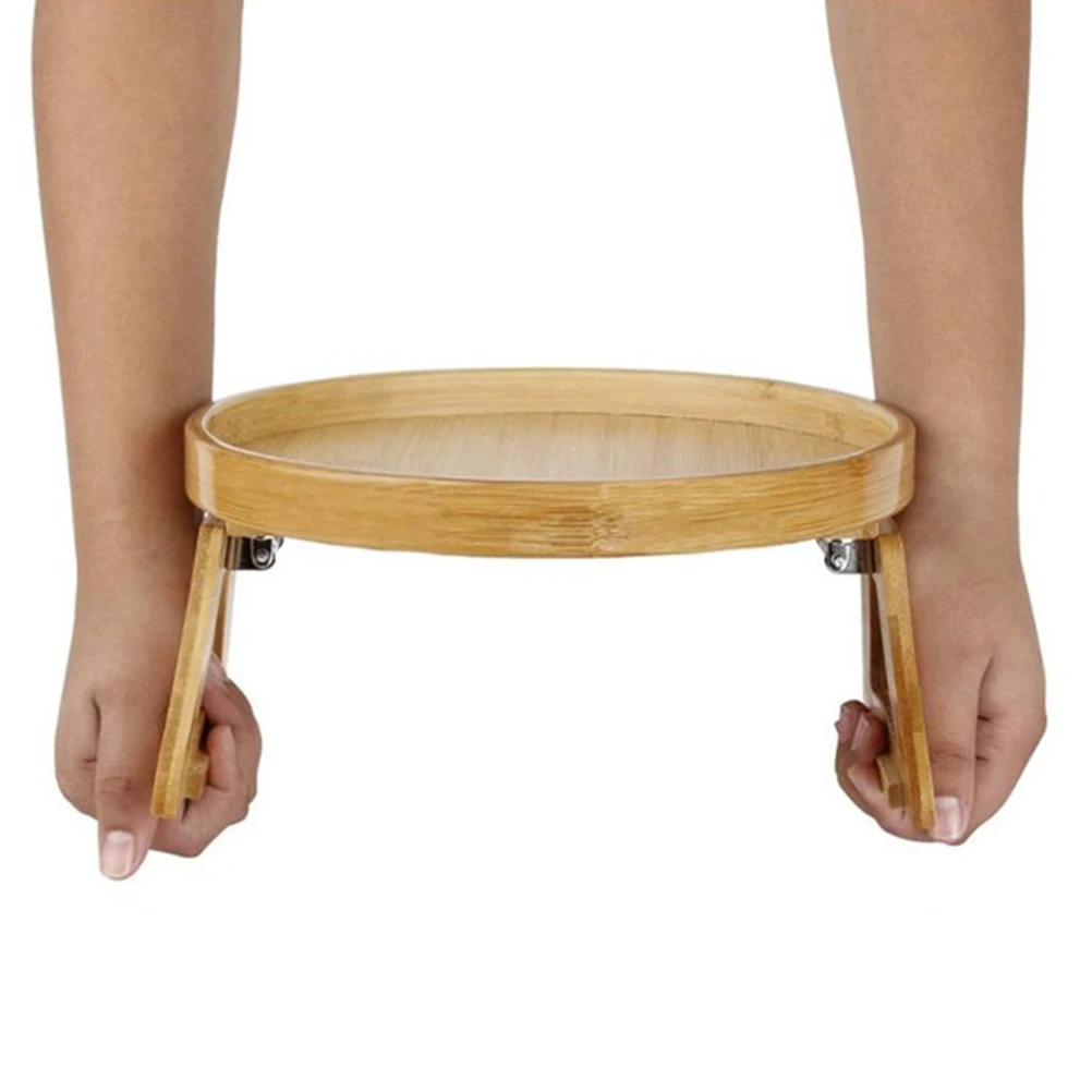 

Wooden Round Arm Round Sofa Arm Table Wooden Table Bedside Couch Desk Dessert Tray Sofa Armrest Tray Practical