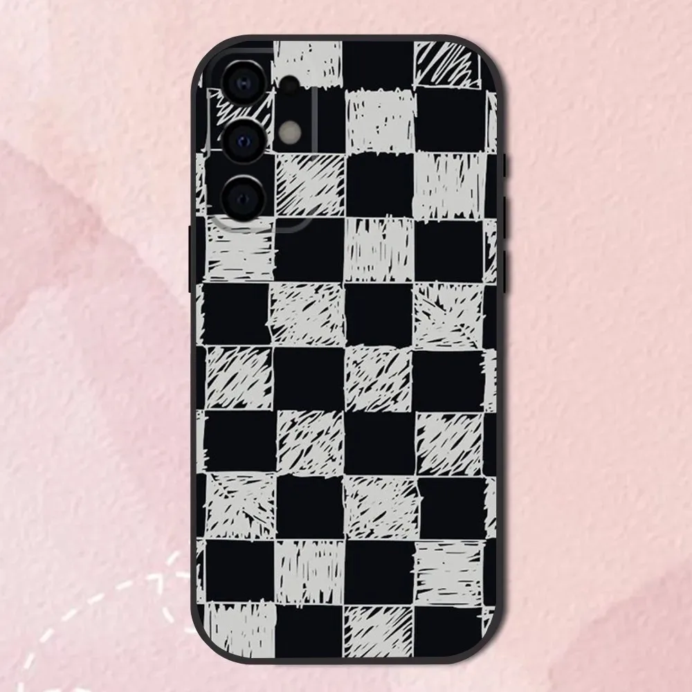 checkerboard checked chess board Phone Case For Samsung S24,S21,S22,S23,S30,Ultra,S20,Plus,Fe,Lite,Note,10,9,5G Black Soft Shell