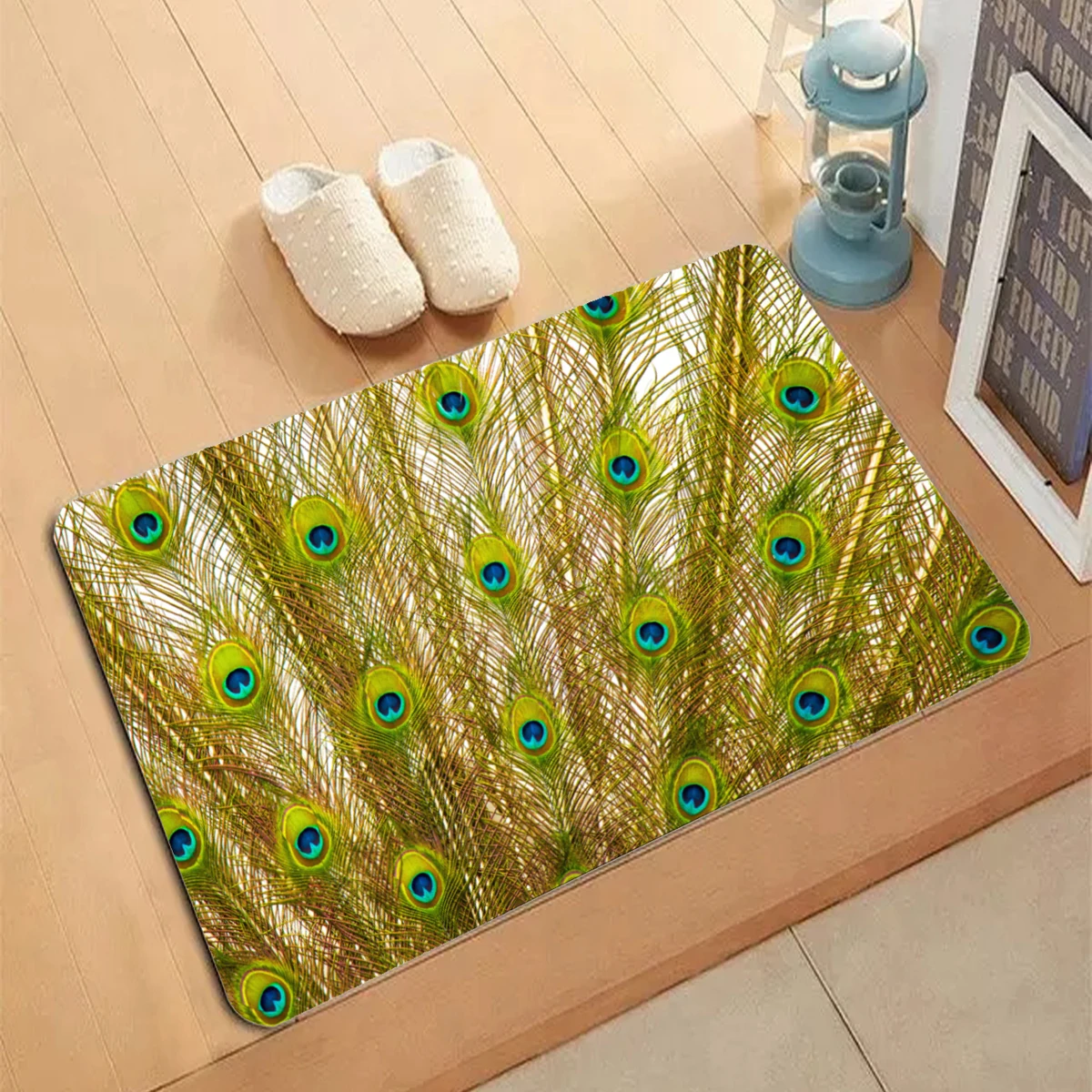 Peacock Feather print Entrance Doormat Bathroom Home Anti-Slip Floor green Mats Rug Home Decor 40X60cm