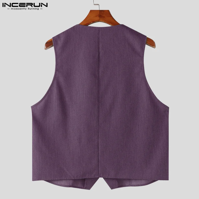 INCERUN-Chaleco con cuello en V para hombre, ropa de calle informal sin mangas, con botones, de Color sólido, S-5XL ocio, a la moda, 2024