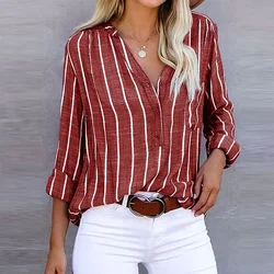 Casual Loose Striped Shirts For Men's Fashion Autumn Vintage Oversized Shirts And Blouses Fashion Elegant Youth Female Tops