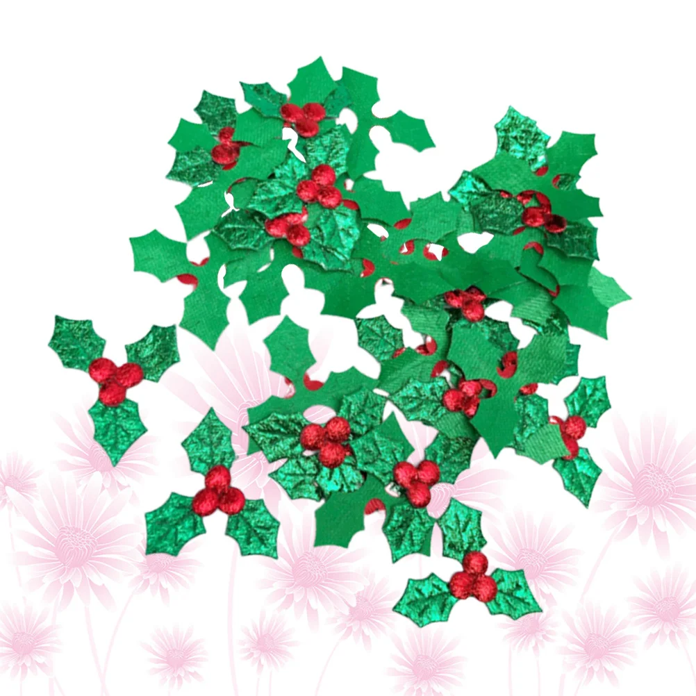 

200Pcs Green Simulated Leaves with Red Fruit Fabric Leaf DIY Accessories for Christmas Wreath Garland Table Runner Decoration