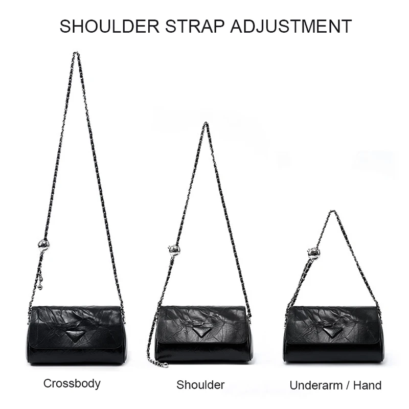 New Women Cowhide Genuine Leather Cylinder Handbag Lady Soft One Shoulder Chain Bag Female Solid Color Underarm Messenger Bags