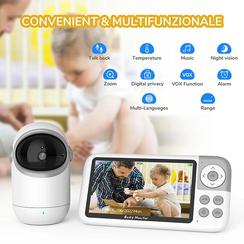 VB806 New HD Wireless Baby Monitor Remote Control Rotating Panoramic Camera Baby Monitor Two-way Intercom No WIFI Required