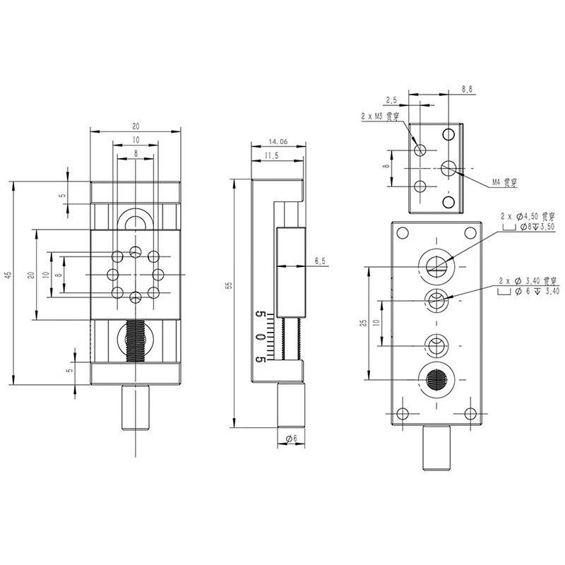 Manual Linear Stage Manual translation table/Linear slide table /PT-SD10(four-axis drawing)