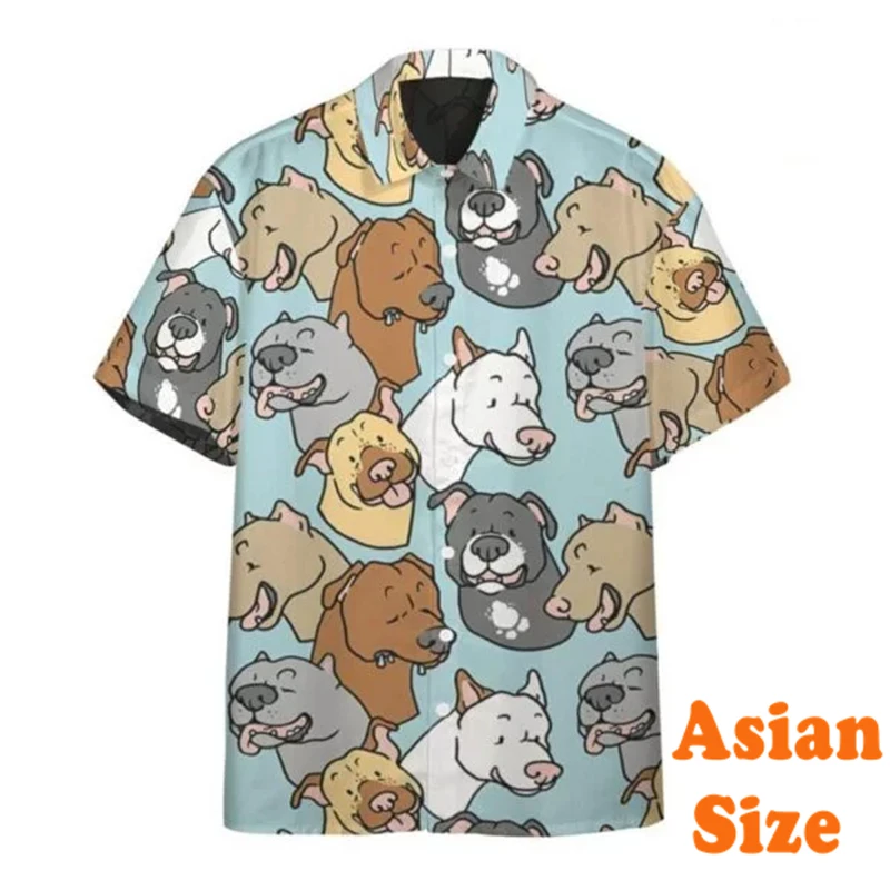 Summer Hawaii Shirt For Men's Clothing New Design Bulldog Print Short Sleeve Shirts Animal Lover Fashion Streetwear Pit Bull Top