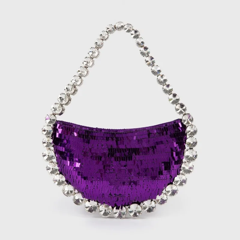 High Street Blingbling Sequined Evening Bags Crystal Diamond Straps Circular PU Hand Bags Dinner Party Luxury Hobo Clutch Bags